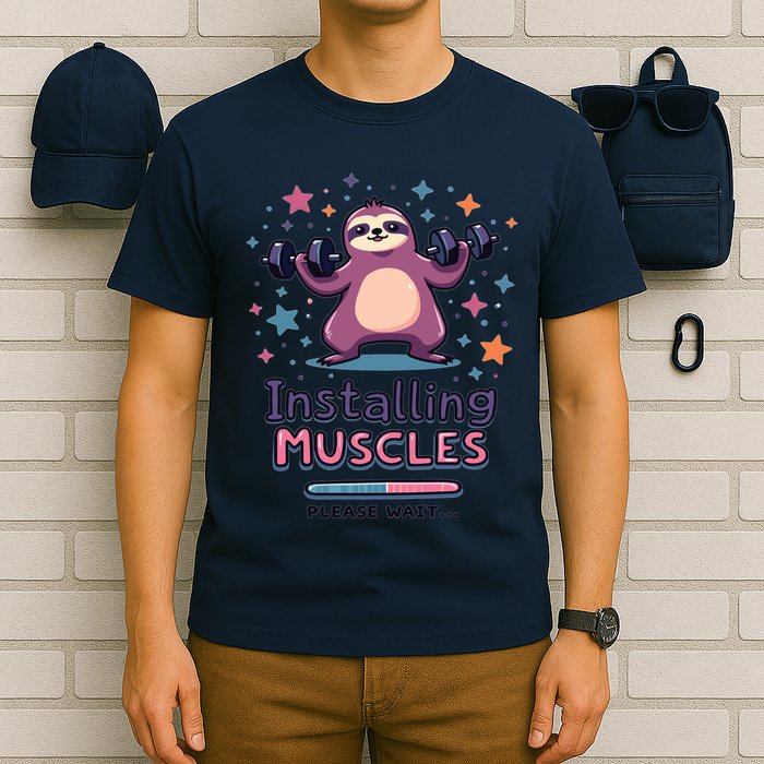 Installing Muscles Please Wait Sloth Fitness Sloths T-Shirt