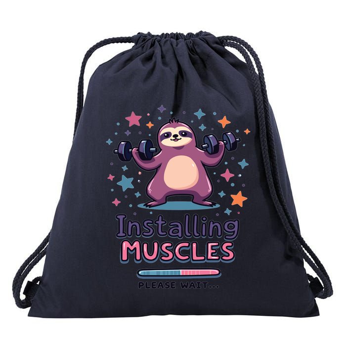 Installing Muscles Please Wait Sloth Fitness Sloths Drawstring Bag