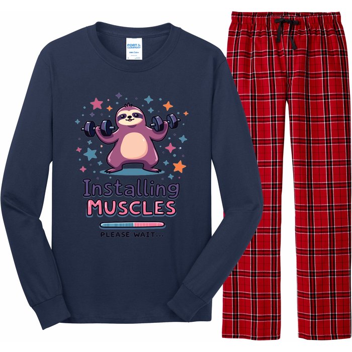 Installing Muscles Please Wait Sloth Fitness Sloths Long Sleeve Pajama Set