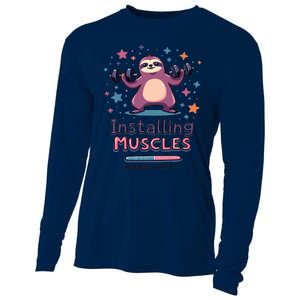 Installing Muscles Please Wait Sloth Fitness Sloths Cooling Performance Long Sleeve Crew