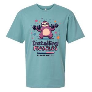 Installing Muscles Please Wait Sloth Fitness Sloths Sueded Cloud Jersey T-Shirt