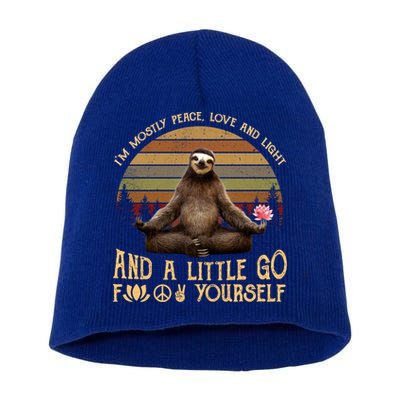 I'm Mostly Peace Love And Light Yoga Funny Sloth Vintage Gift Short Acrylic Beanie
