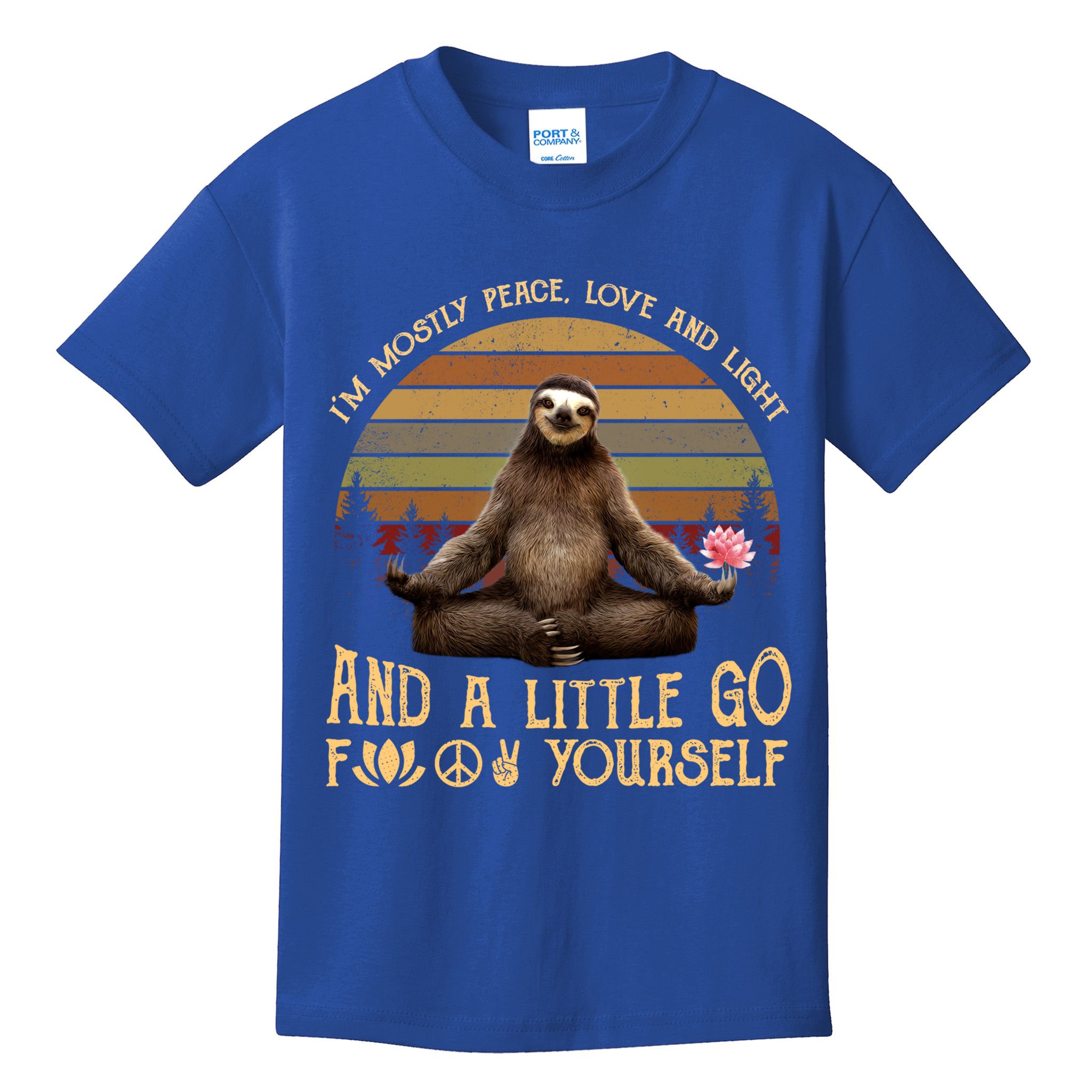 I'm Mostly Peace Love And Light Yoga Funny Sloth Vintage Gift Kids T-Shirt