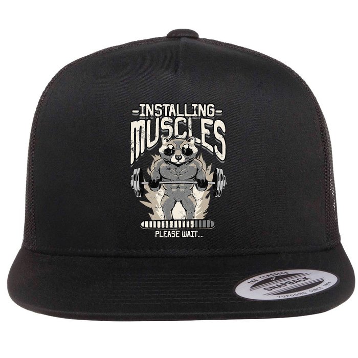 Installing Muscles Please Wait Gym Flat Bill Trucker Hat