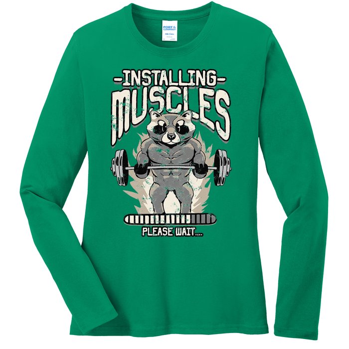 Installing Muscles Please Wait Gym Ladies Long Sleeve Shirt