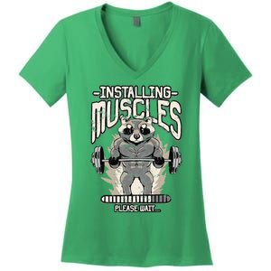 Installing Muscles Please Wait Gym Women's V-Neck T-Shirt