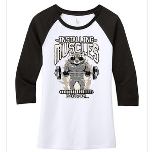 Installing Muscles Please Wait Gym Women's Tri-Blend 3/4-Sleeve Raglan Shirt