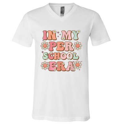 In My Preschool Era Cute Groovy First Day Of School V-Neck T-Shirt