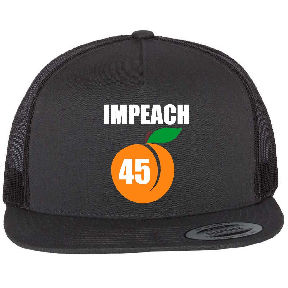 Impeach 45 Peach Emoji Anti Trump Impeachment Flat Bill Trucker Hat