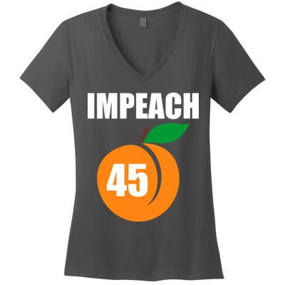Impeach 45 Peach Emoji Anti Trump Impeachment Women's V-Neck T-Shirt