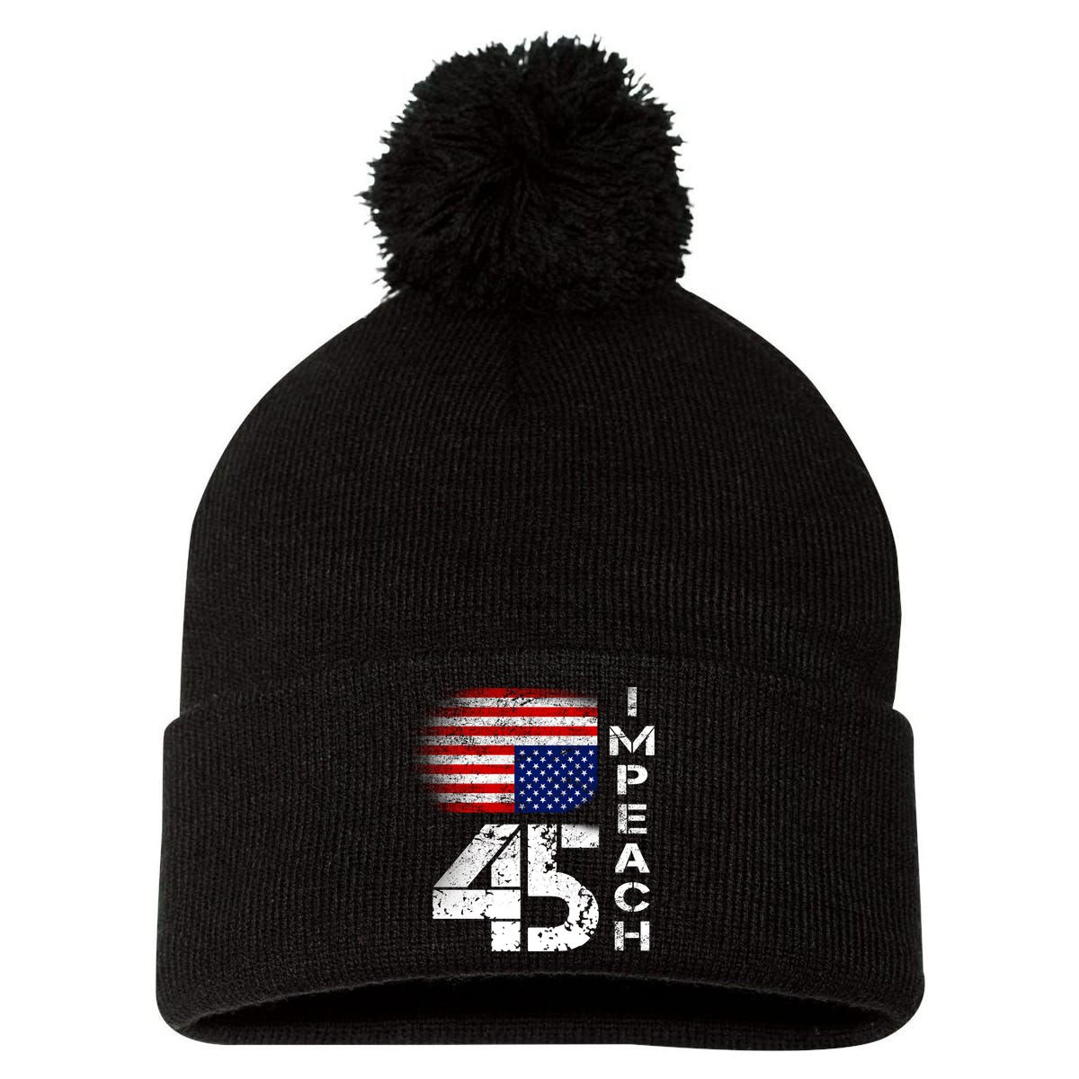 Impeach 45 Upside down Flag  Pom Pom 12in Knit Beanie
