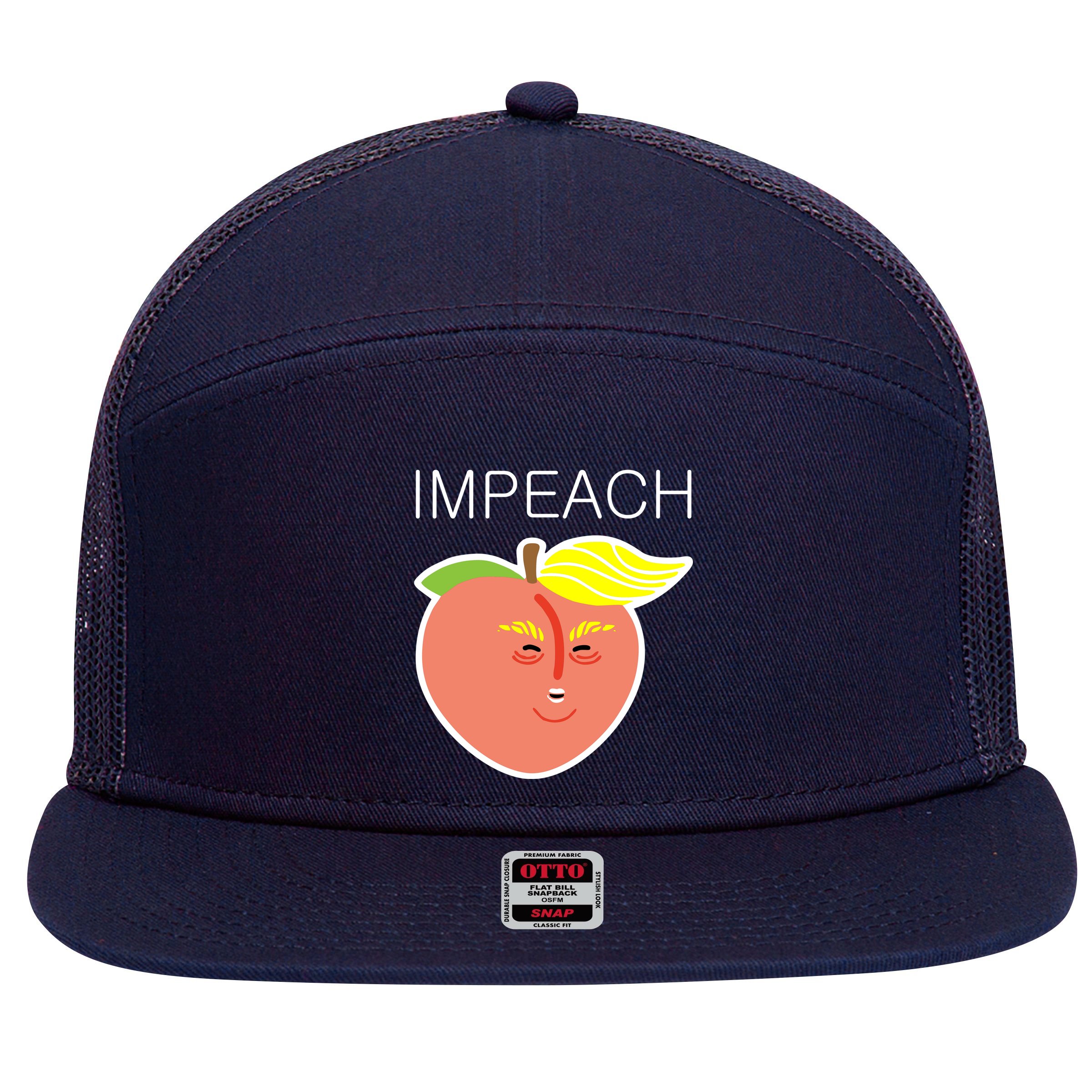 Impeach Donald Anti Trump Peach Emoji Impeachment 7 Panel Mesh Trucker Snapback Hat