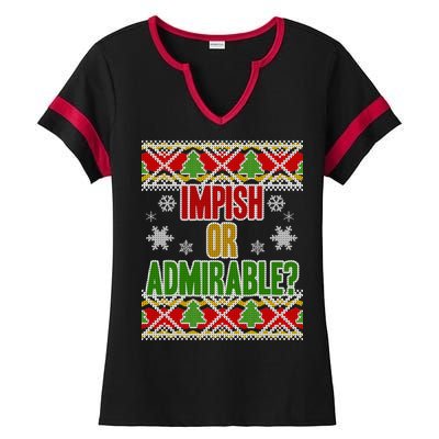 Impish or Admirable Ugly Christmas Ladies Halftime Notch Neck Tee