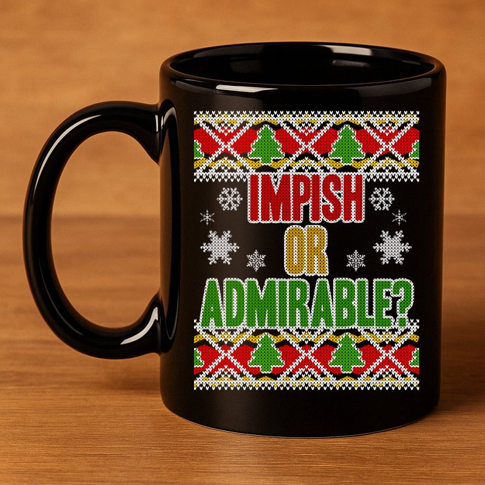 Impish or Admirable Ugly Christmas 11oz C Handle Ceramic Mug