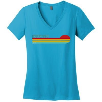 Ironwood Michigan Retro Women's V-Neck T-Shirt