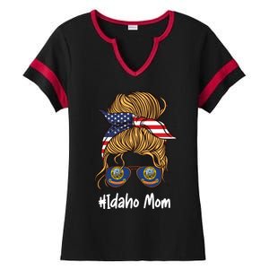 Idaho Mom Retro Patriotic American Flag Mothers Day Meaningful Gift Ladies Halftime Notch Neck Tee