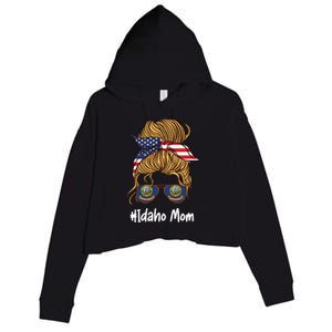 Idaho Mom Retro Patriotic American Flag Mothers Day Meaningful Gift Crop Fleece Hoodie