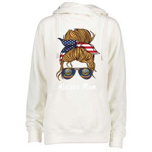 Idaho Mom Retro Patriotic American Flag Mothers Day Meaningful Gift Womens Funnel Neck Pullover Hood