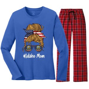 Idaho Mom Retro Patriotic American Flag Mothers Day Meaningful Gift Women's Long Sleeve Flannel Pajama Set 