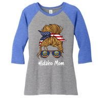 Idaho Mom Retro Patriotic American Flag Mothers Day Meaningful Gift Women's Tri-Blend 3/4-Sleeve Raglan Shirt