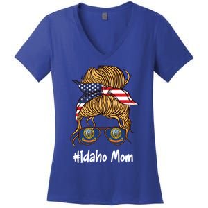 Idaho Mom Retro Patriotic American Flag Mothers Day Meaningful Gift Women's V-Neck T-Shirt