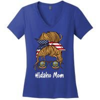 Idaho Mom Retro Patriotic American Flag Mothers Day Meaningful Gift Women's V-Neck T-Shirt