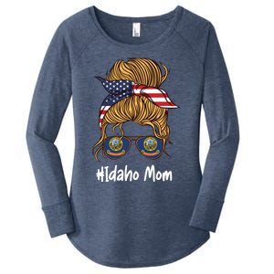 Idaho Mom Retro Patriotic American Flag Mothers Day Meaningful Gift Women's Perfect Tri Tunic Long Sleeve Shirt