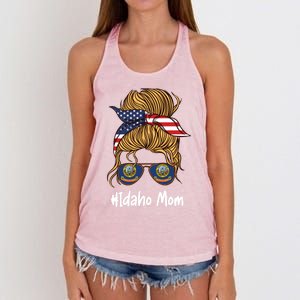 Idaho Mom Retro Patriotic American Flag Mothers Day Meaningful Gift Women's Knotted Racerback Tank