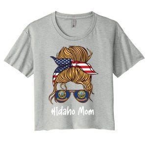 Idaho Mom Retro Patriotic American Flag Mothers Day Meaningful Gift Women's Crop Top Tee