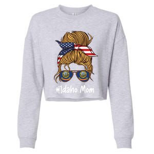 Idaho Mom Retro Patriotic American Flag Mothers Day Meaningful Gift Cropped Pullover Crew