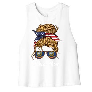 Idaho Mom Retro Patriotic American Flag Mothers Day Meaningful Gift Women's Racerback Cropped Tank