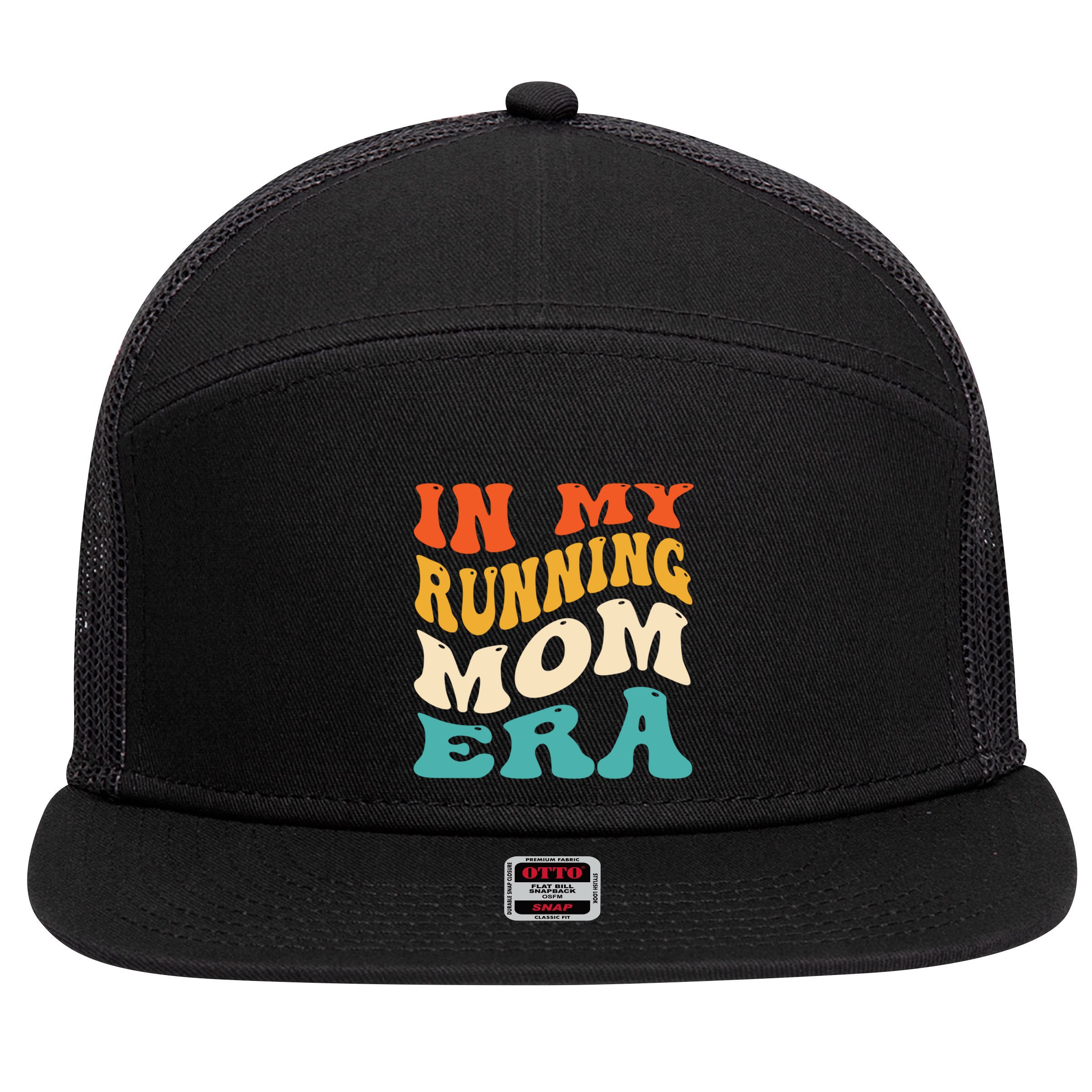 In My Running Mom Era Funny Runner Mom Retro Groovy Cute Gift 7 Panel Mesh Trucker Snapback Hat