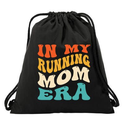 In My Running Mom Era Funny Runner Mom Retro Groovy Cute Gift Drawstring Bag