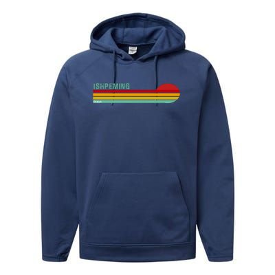 Ishpeming Michigan Retro Performance Fleece Hoodie