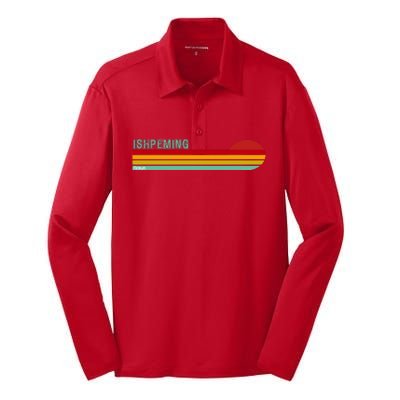 Ishpeming Michigan Retro Silk Touch Performance Long Sleeve Polo