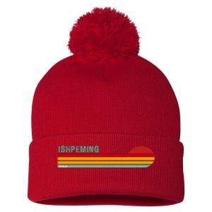 Ishpeming Michigan Retro Pom Pom 12in Knit Beanie