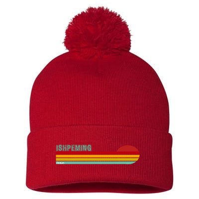 Ishpeming Michigan Retro Pom Pom 12in Knit Beanie