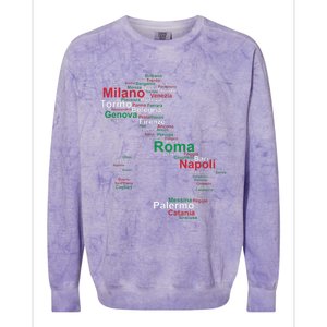 Italy Map Silhouette Flag Towns Cities Rome Travel Europe Colorblast Crewneck Sweatshirt