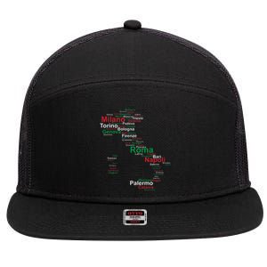 Italy Map Silhouette Flag Towns Cities Rome Travel Europe 7 Panel Mesh Trucker Snapback Hat