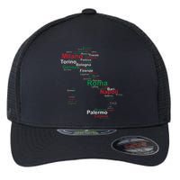 Italy Map Silhouette Flag Towns Cities Rome Travel Europe Flexfit Unipanel Trucker Cap