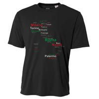 Italy Map Silhouette Flag Towns Cities Rome Travel Europe Cooling Performance Crew T-Shirt