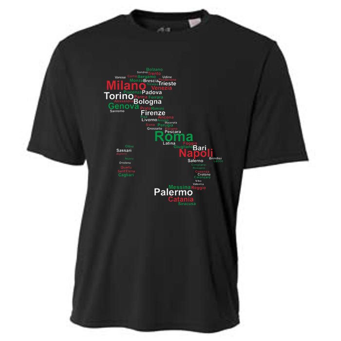 Italy Map Silhouette Flag Towns Cities Rome Travel Europe Cooling Performance Crew T-Shirt