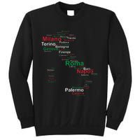 Italy Map Silhouette Flag Towns Cities Rome Travel Europe Sweatshirt