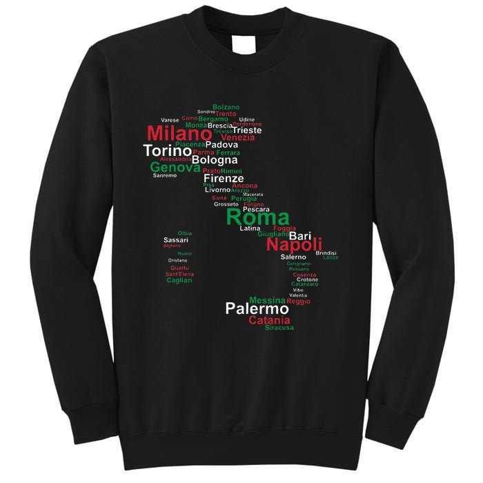 Italy Map Silhouette Flag Towns Cities Rome Travel Europe Sweatshirt