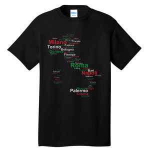 Italy Map Silhouette Flag Towns Cities Rome Travel Europe Tall T-Shirt