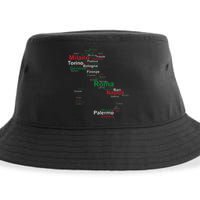 Italy Map Silhouette Flag Towns Cities Rome Travel Europe Sustainable Bucket Hat