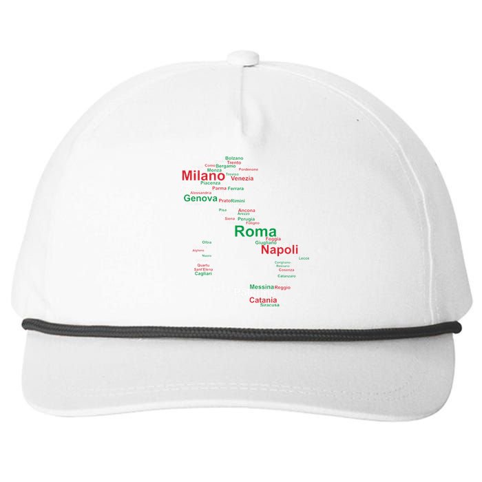 Italy Map Silhouette Flag Towns Cities Rome Travel Europe Snapback Five-Panel Rope Hat