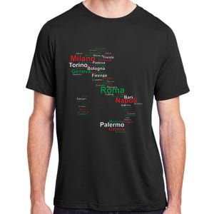 Italy Map Silhouette Flag Towns Cities Rome Travel Europe Adult ChromaSoft Performance T-Shirt