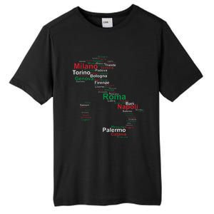 Italy Map Silhouette Flag Towns Cities Rome Travel Europe Tall Fusion ChromaSoft Performance T-Shirt