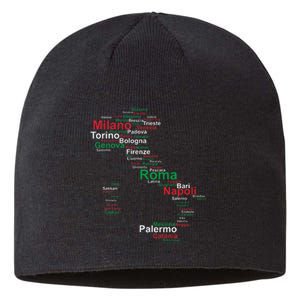 Italy Map Silhouette Flag Towns Cities Rome Travel Europe Sustainable Beanie